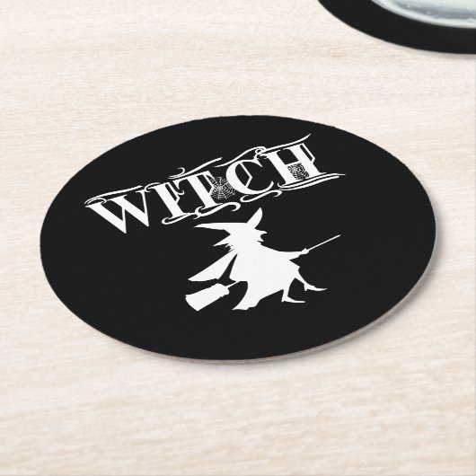 Schwarz-Wicked-Flying-Hexe Halloween Runder Pappuntersetzer (Angewinkelt)