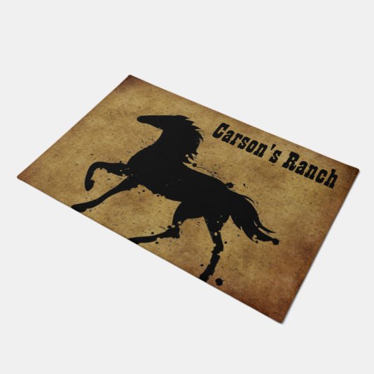 Schwarz, Wildpferde Silhouette, maßgeschneidert Fußmatte (Schrägansicht)