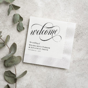 Schwarz-Wirbel-Script-Hochzeit Serviette