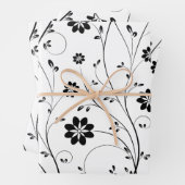 Schwarz-zartes Blume-Muster Geschenkpapier Set (Beispiel)