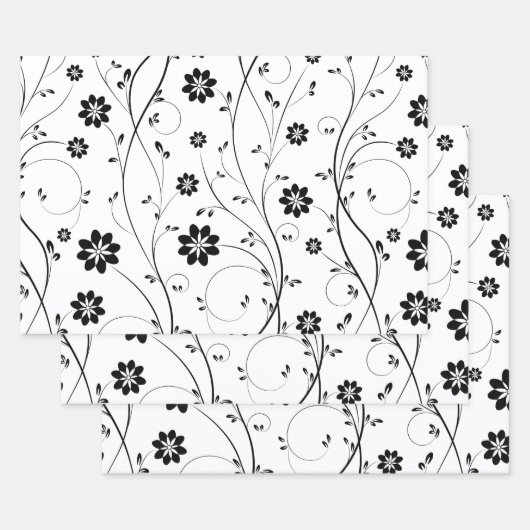 Schwarz-zartes Blume-Muster Geschenkpapier Set (Set)