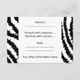 Schwarz Zebra Print Muster. RSVP Karte