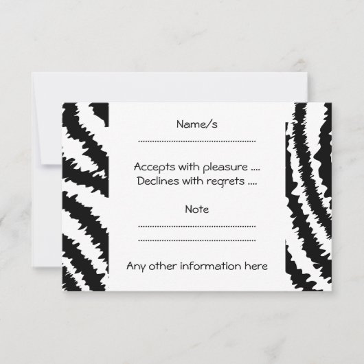 Schwarz Zebra Print Muster. RSVP Karte (Vorderseite)