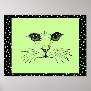 Schwarz Zeichnend Katzengesicht Intensiv Augen Pol Poster