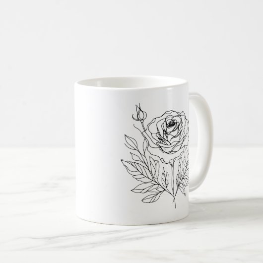 Schwarz zeichnend minimalistische Rose-One-Line-Ku Kaffeetasse (VorderseiteRechts)