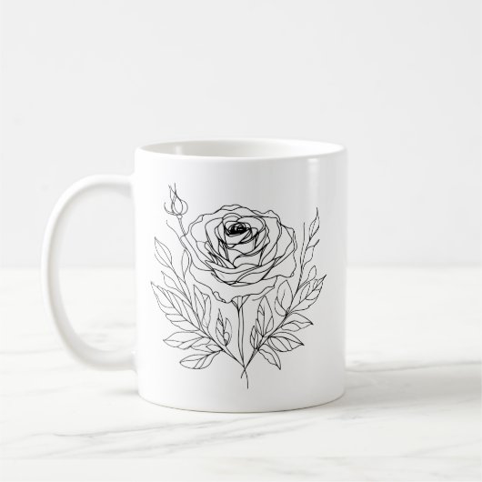Schwarz zeichnend minimalistische Rose-One-Line-Ku Kaffeetasse (Links)