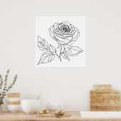 Schwarz zeichnend minimalistische Rose-One-Line-Ku Poster (Küche)