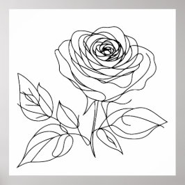 Schwarz zeichnend minimalistische Rose-One-Line-Ku Poster