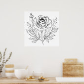 Schwarz zeichnend minimalistische Rose-One-Line-Ku Poster (Küche)