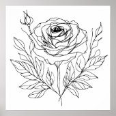 Schwarz zeichnend minimalistische Rose-One-Line-Ku Poster (Vorne)
