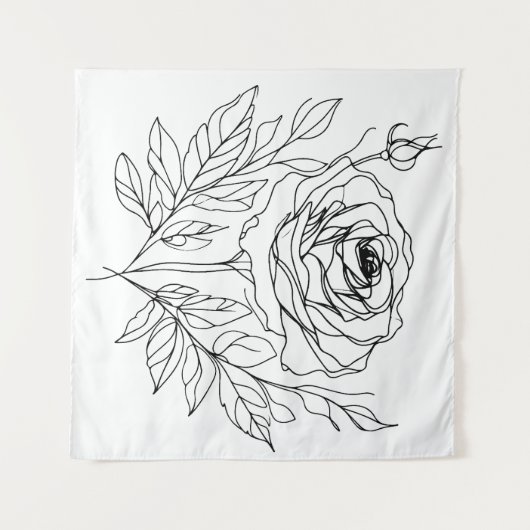 Schwarz zeichnend minimalistische Rose-One-Line-Ku Wandteppich (Vorderseite (Horizontal))