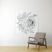 Schwarz zeichnend minimalistische Rose-One-Line-Ku Wandteppich (Beispiel (Horizontal))