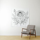 Schwarz zeichnend minimalistische Rose-One-Line-Ku Wandteppich (Beispiel)