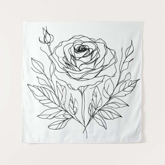 Schwarz zeichnend minimalistische Rose-One-Line-Ku Wandteppich (Vorderseite)