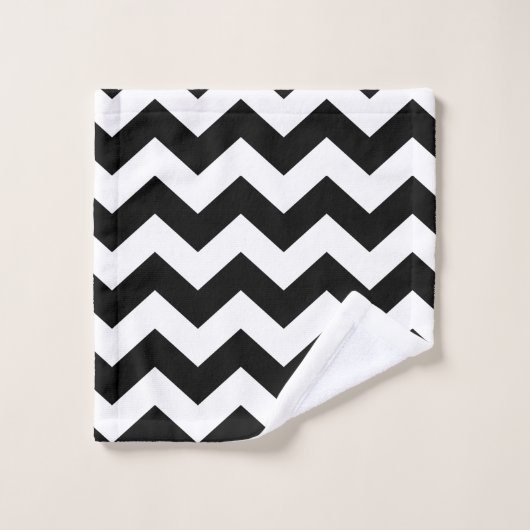 Schwarz Zickzack Badhandtuch Set (Waschlappen)