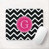 Schwarz-Zickzack-Hot-Pink-Monogramm Mousepad (Mit Mouse)