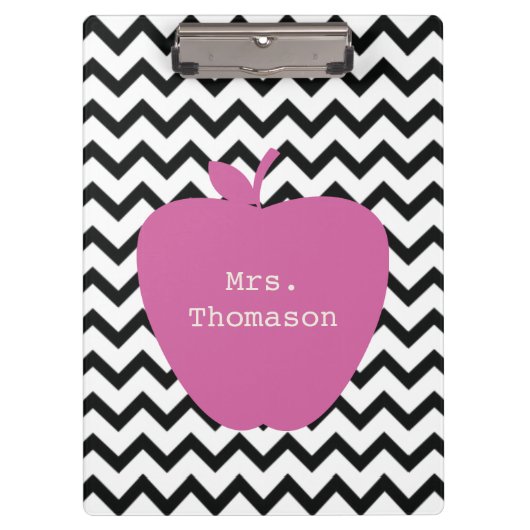 Schwarz-Zickzack-Rosa-Apple-Lehrerin - Zwischenabl Klemmbrett (Vorderseite)