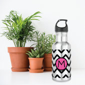 Schwarz-Zickzack-Rosa-Monogramm Trinkflasche