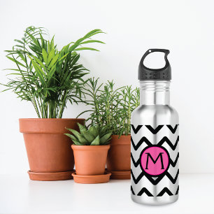 Schwarz-Zickzack-Rosa-Monogramm Trinkflasche