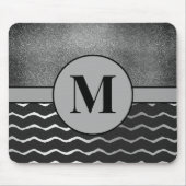 Schwarz-Zickzack-Silver-Glitzer-Monogramm Mousepad (Vorne)