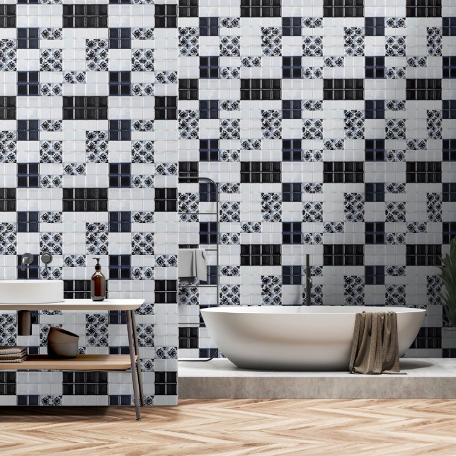 Schwarz-Ziegel-Muster Tapete (Badezimmer)