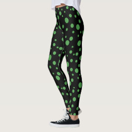 Schwarz-Zitronengrün-Polka gepunktete Leggings