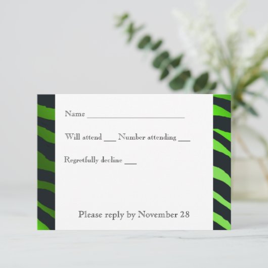 Schwarz-Zitronengrün Zebra Streifen uAwg mit Umsch RSVP Karte (Stehend Vorderseite)
