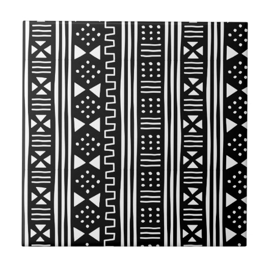 Schwarzafrikaner MudCloth des Weiß-| veränderbare Fliese (Vorderseite)