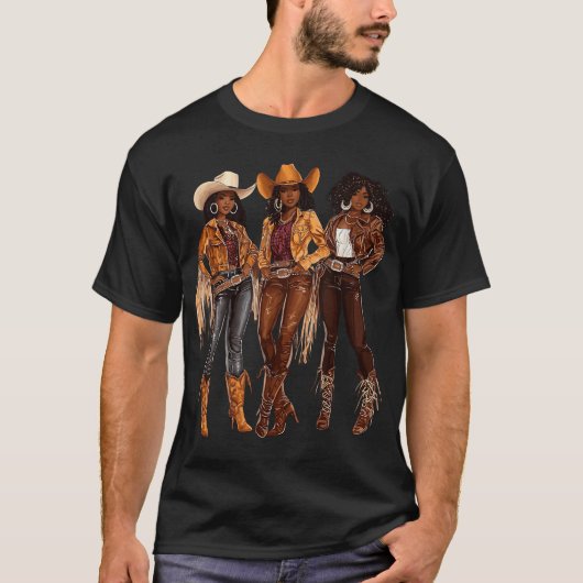 Schwarzafrikanischer Cowgirl-Western Land T-Shirt (Vorderseite)