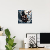 Schwarzafrikanischer Engel-Mann mit Baby Poster (Heimbüro)