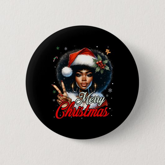 Schwarzafrikanisches Weihnachtsmädchen Melanin San Button (Vorderseite)
