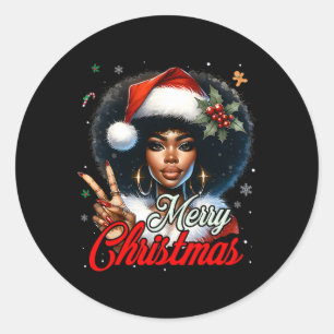 Schwarzafrikanisches Weihnachtsmädchen Melanin San Runder Aufkleber