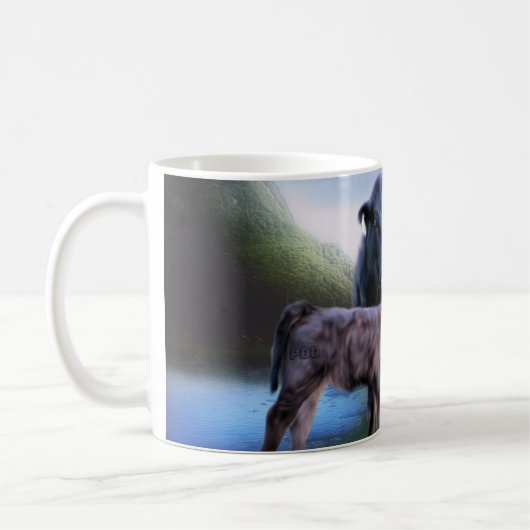 Schwarzangus-Kuh und Kalb Kaffeetasse (Links)