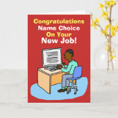 Schwarzarbeitnehmer am Computer. Neuer Job. Karte (Gelbe Blume)