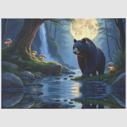 Schwarzbär am Bach im Mondlicht Seidenpapier (Vorderseite)