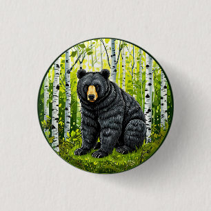 Schwarzbär in einem Birkenwald Button
