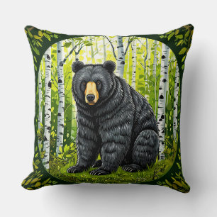Schwarzbär in einem Birkenwald Kissen