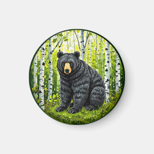 Schwarzbär in einem Birkenwald Magnet