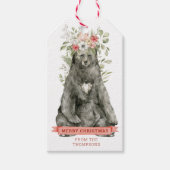 Schwarzbär mit Blume | Frohe Weihnachtsgeschenk Geschenkanhänger (Vorderseite)