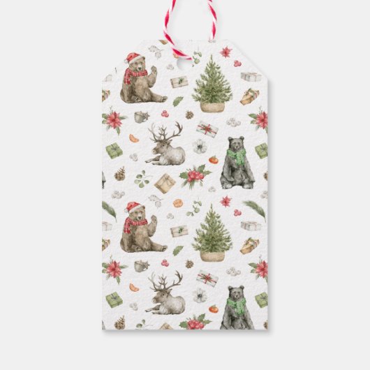 Schwarzbär mit Blume | Frohe Weihnachtsgeschenk Geschenkanhänger (Rückseite)