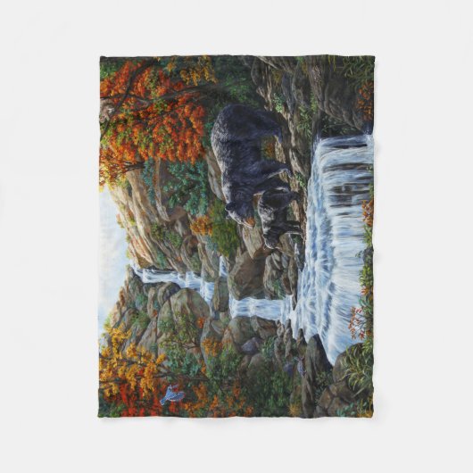 Schwarzbär Mutter und Cube Wasserfall Fleecedecke (Vorderseite)