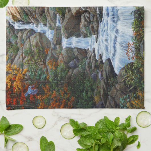 Schwarzbär Mutter und Cube Wasserfall Geschirrtuch (Gefaltet)