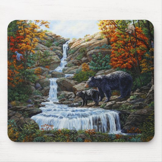 Schwarzbär Mutter und Cube Wasserfall Mousepad (Vorne)