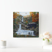 Schwarzbär Mutter und Cube Wasserfall Quadratische Wanduhr (Zuhause)