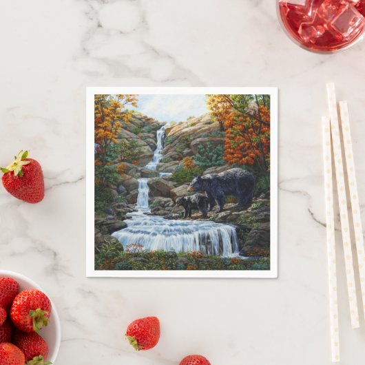 Schwarzbär Mutter und Cube Wasserfall Serviette (Beispiel)