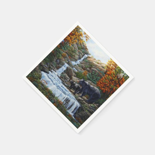 Schwarzbär Mutter und Cube Wasserfall Serviette (Ecke)