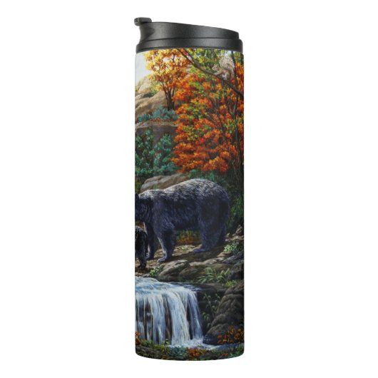 Schwarzbär Mutter und Cube Wasserfall Thermosbecher (Nach rechts gedreht)