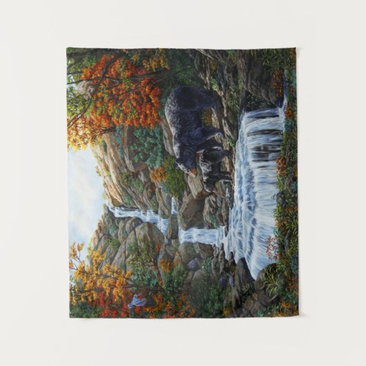 Schwarzbär Mutter und Cube Wasserfall Wandteppich (Vorderseite)