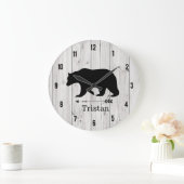 Schwarzbär Rustikale Lodge Farmhouse Große Wanduhr (Zuhause)