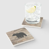 Schwarzbär Rustikaler Holzbadematte Steinuntersetzer (Seitenansicht)